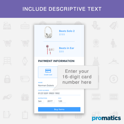 Include descriptive text in ecommerce apps